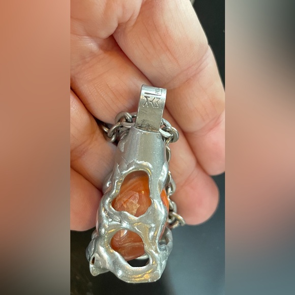 Danish Design SMYK brutalist necklace carnelian agate silver metal 25” chain - Picture 6 of 16
